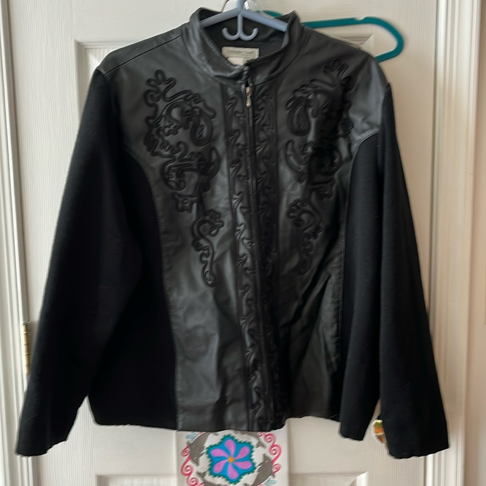Coldwater creek leather and acrylic/wool zipper jacket